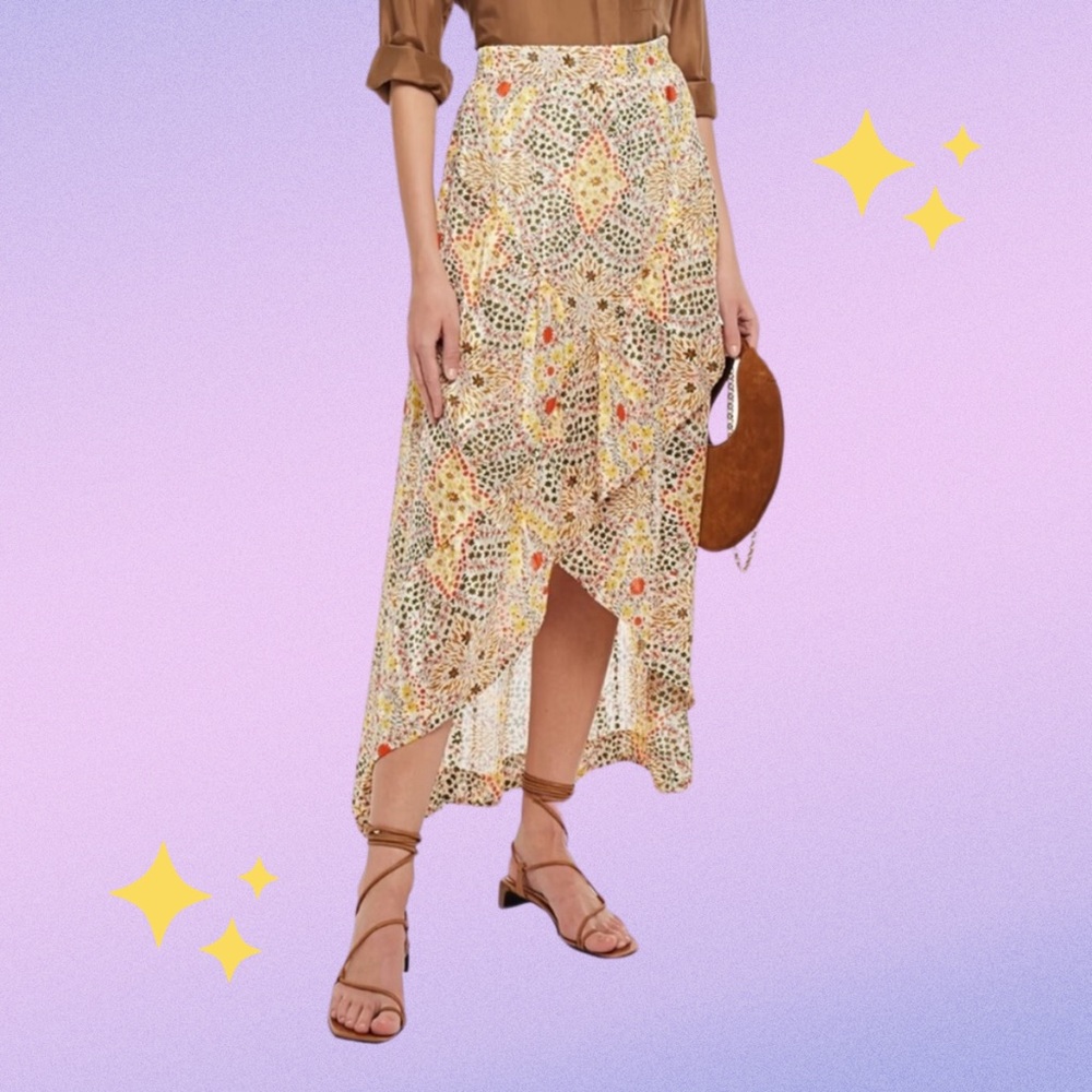 Ba&sh Hall Floral Satin Asymmetrical Skirt
